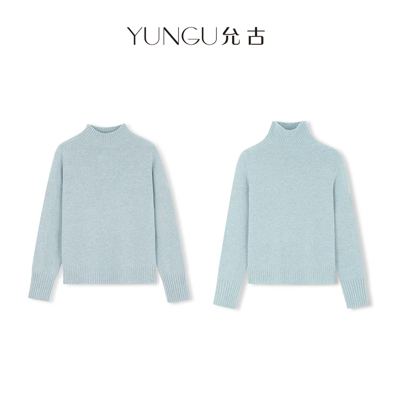 【允古品牌】100绵羊毛女装针织一线成衣打底衫半高领秋冬简约纯色D