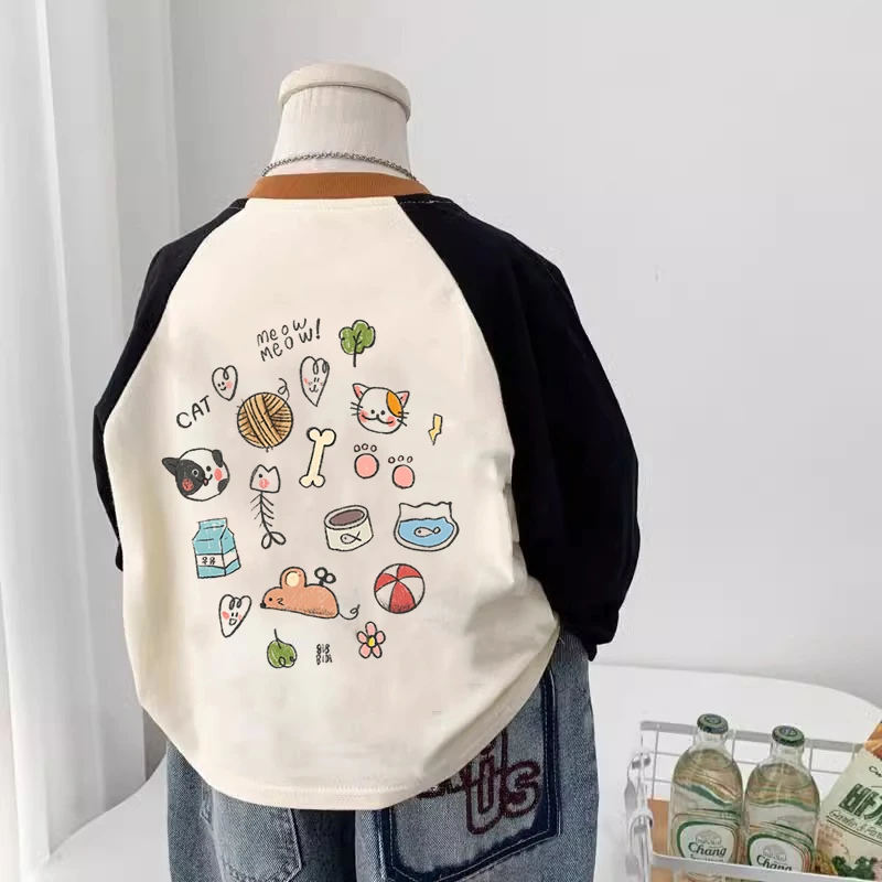 2025新款儿童长袖T恤男童春秋中小童宝宝圆领洋气印花百搭打底衫