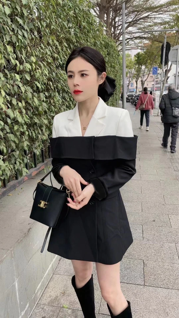 【相老板】精选新品-6833-（小次品）拼色西装连衣裙