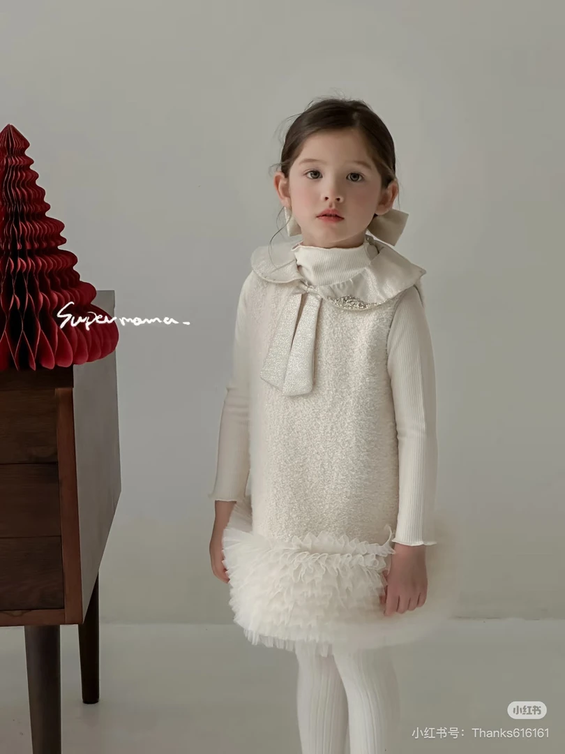 【三小只】Supermama超妈秋冬年服小香风白色韩系背心裙