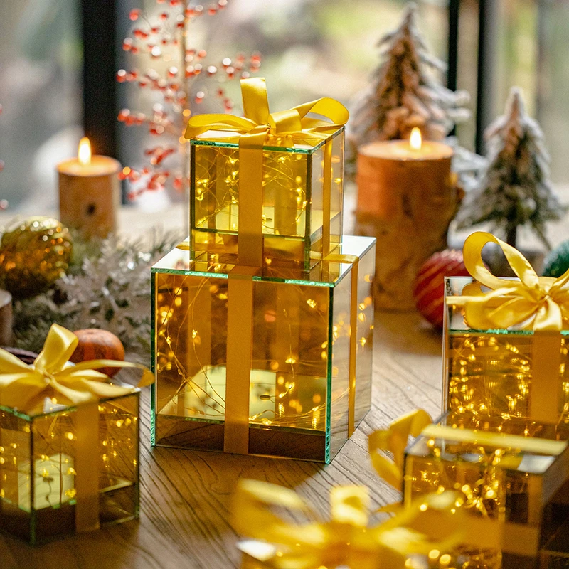 掬涵圣诞新年发光灯盒创意礼物盒玻璃盒节日氛围装饰夜灯桌面摆件