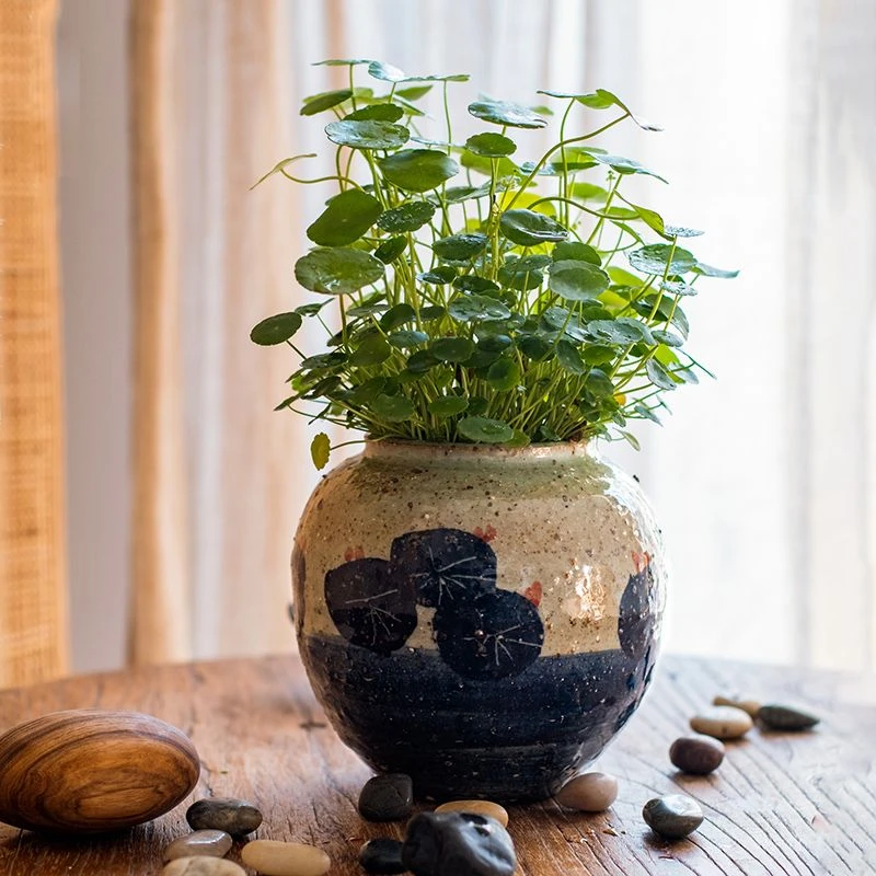 掬涵青花瓷花瓶花盆手绘粗陶花器国风手工花插陶罐客厅瓦罐摆件