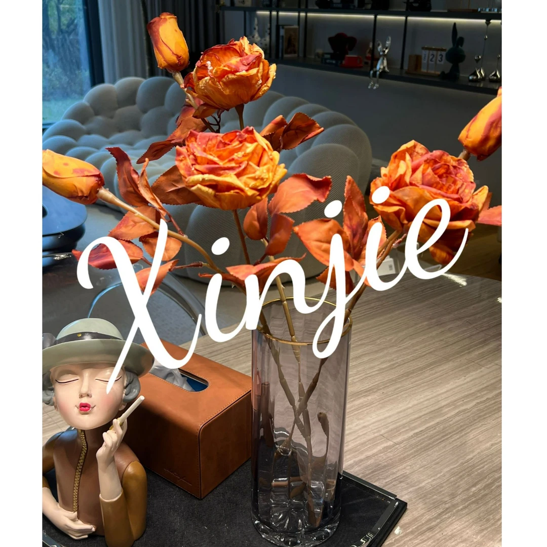 掬涵高级法式干枯色仿真玫瑰家居氛围复古焦糖焦边玫瑰装饰花【荐】