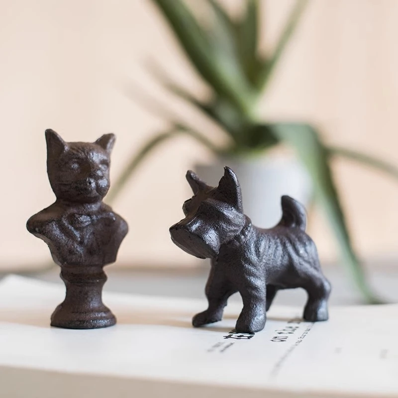 【七呀】绅士猫雪纳瑞铸铁摆件书房镇纸桌面装饰铁艺欧式古典侘寂风