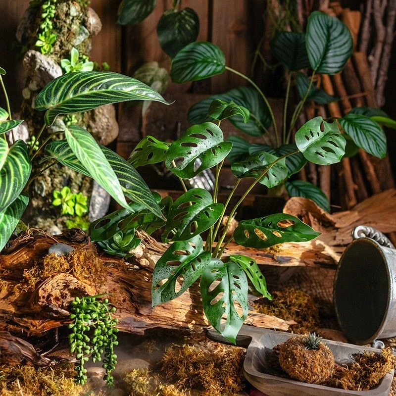 掬涵仿真仙洞龟背叶手感把束绿植插花叶材植物角橱窗美陈造景装饰