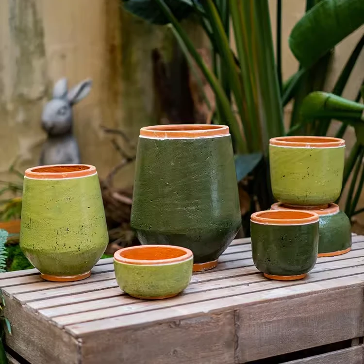 掬涵草木绿复古红陶盆花器粗陶透气绿植盆栽花园庭院泥瓦盆多肉