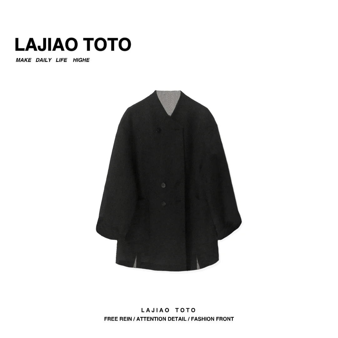 LAJIAO TOTO【天使之翼】轻奢时尚羊毛百搭黑休闲女士毛呢大衣#8221