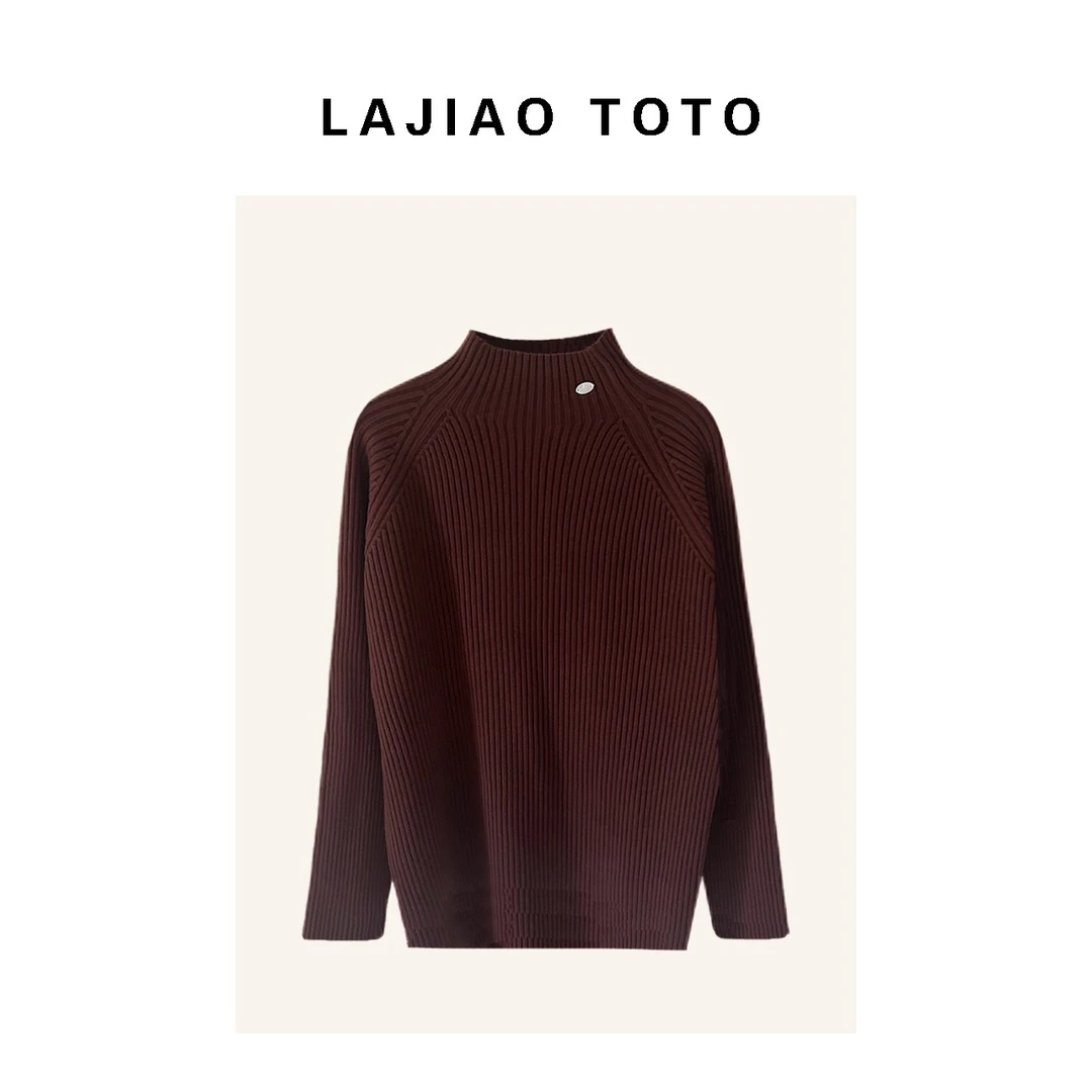 LAJIAO TOTO【竖条女主】休闲网红纯色半高领长袖高领厚毛衣#88120