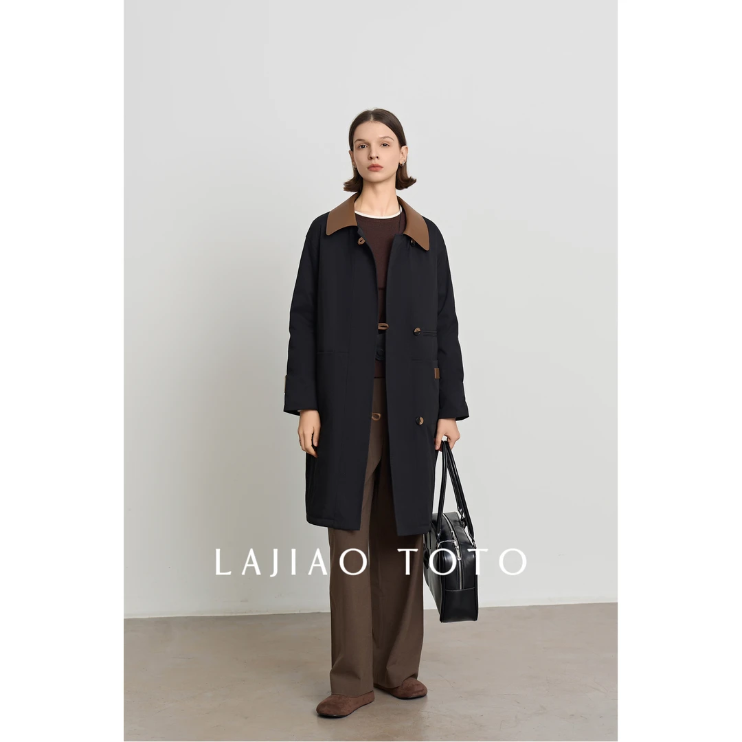 辣椒姐【鹅绒风衣】长款宽松翻领保暖羽绒服鹅绒外套#LJ6101