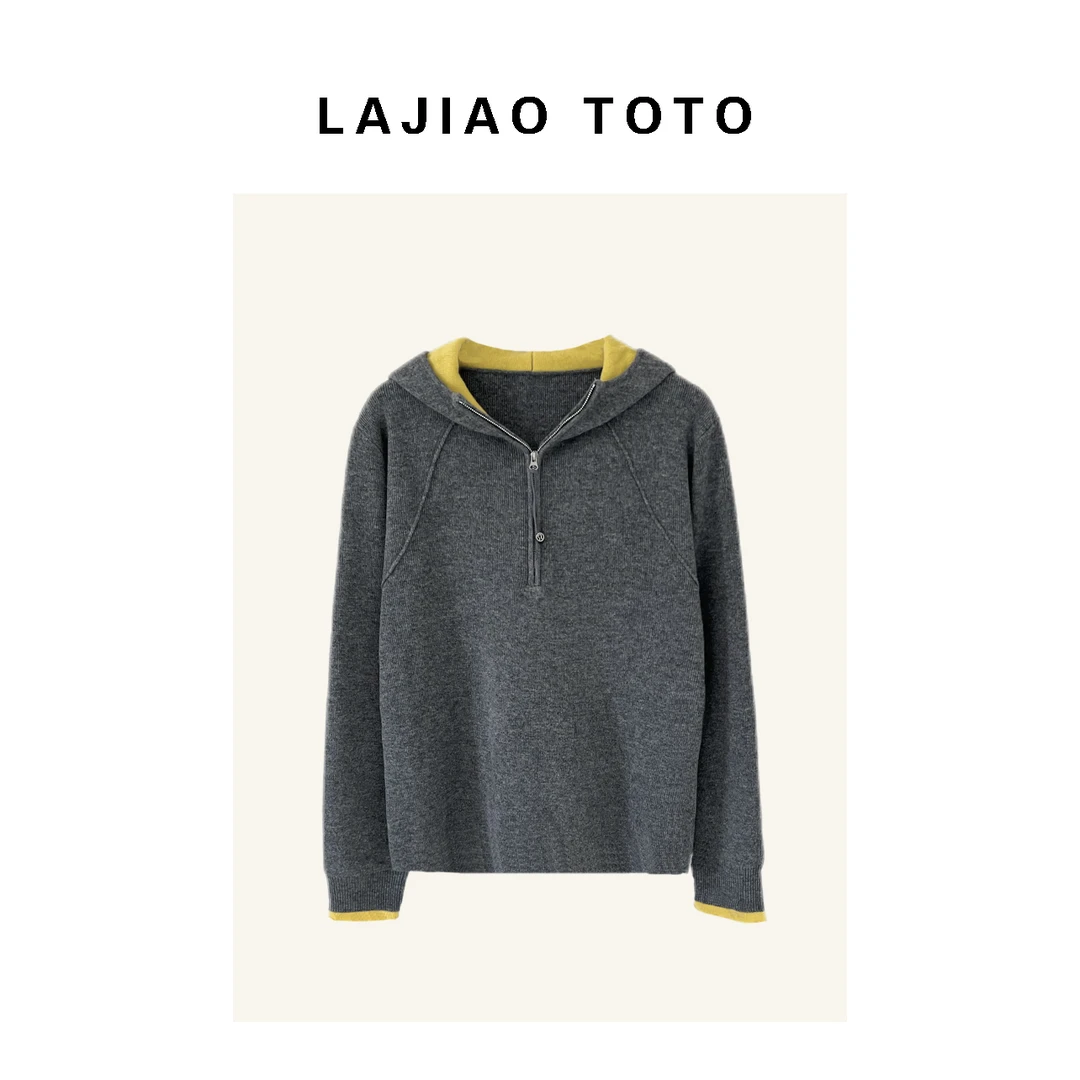 LAJIAO TOTO【连帽撞色】套头宽松款休闲女士百搭长袖羊毛衫#84161
