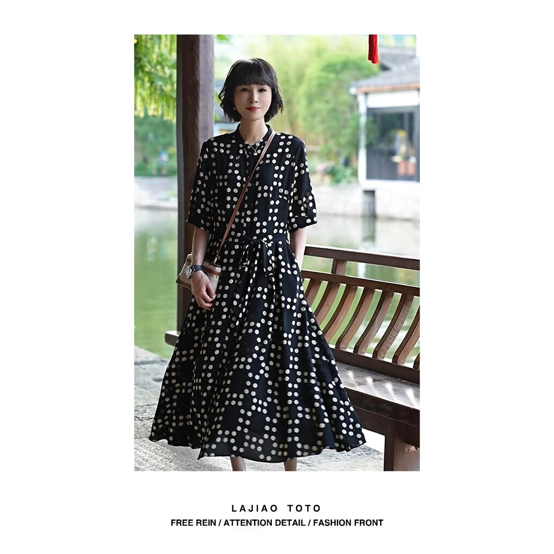 LAJIAO TOTO【赛克波点】春夏季显瘦轻奢女士高端女装连衣裙#L2358