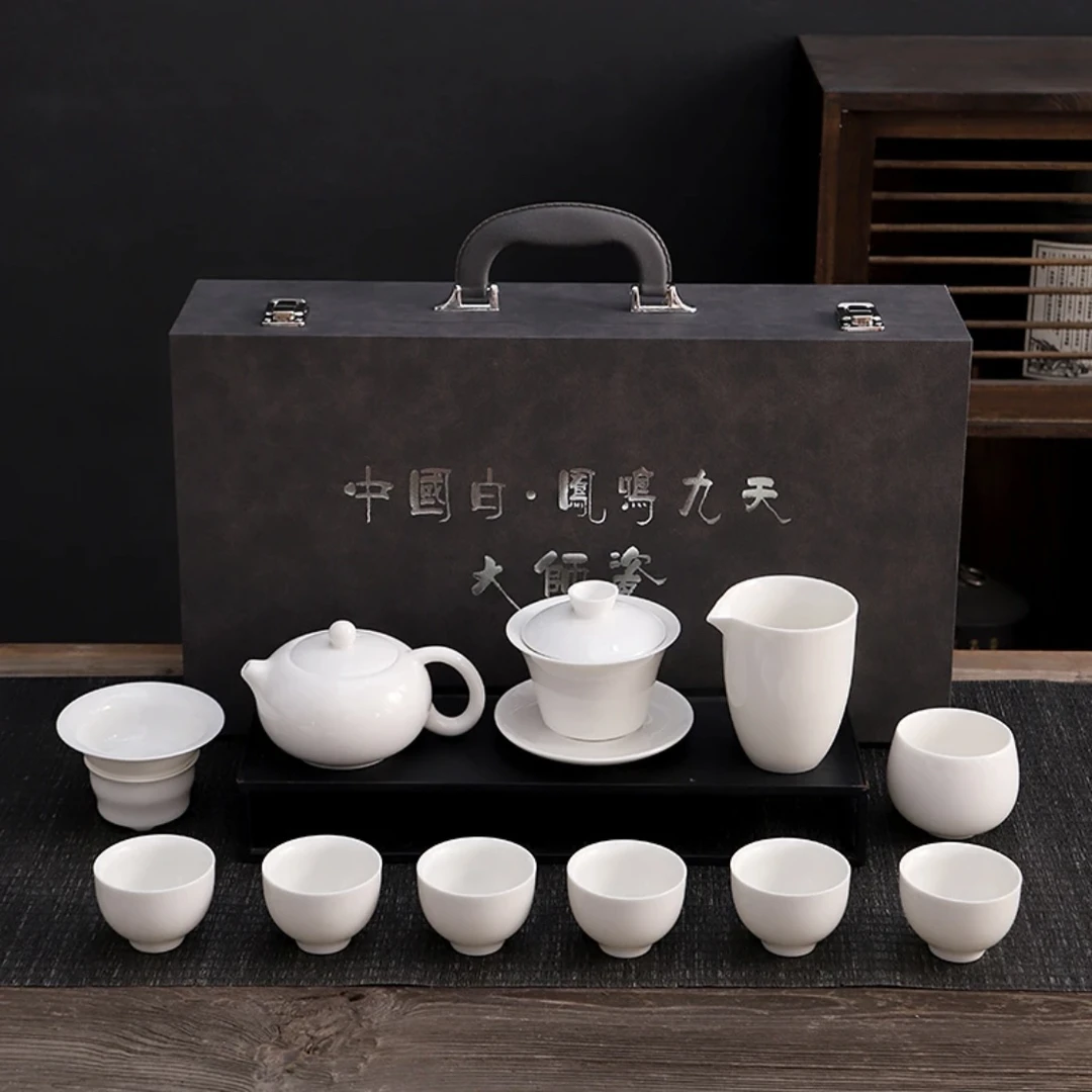 A-77羊脂玉瓷凤鸣九天功夫茶具套装家用简约中式高档泡茶壶