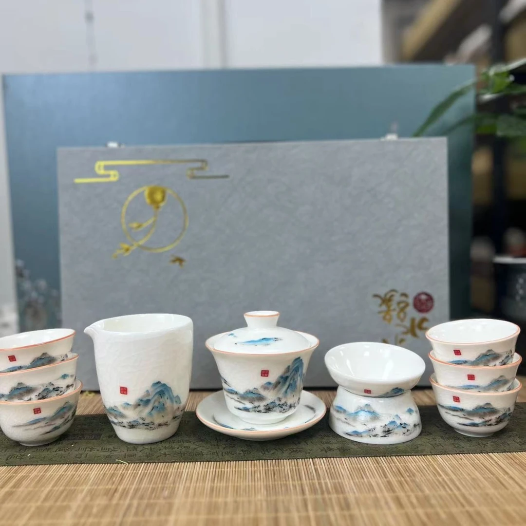 A85汝窑千里江山开片可养手工家用陶瓷三才高档礼盒装创意精美