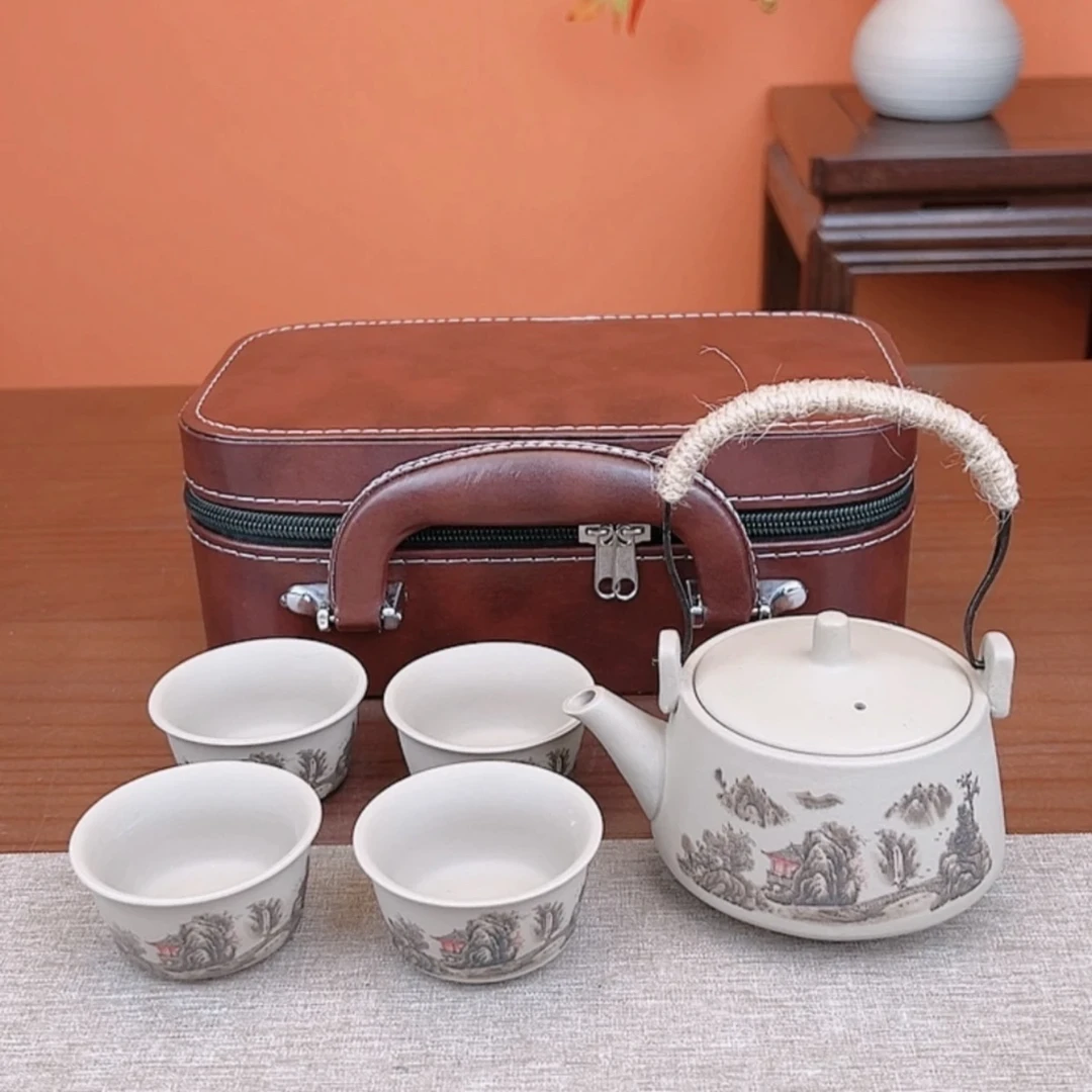 粗陶提梁壶四杯带包包旅行茶具2