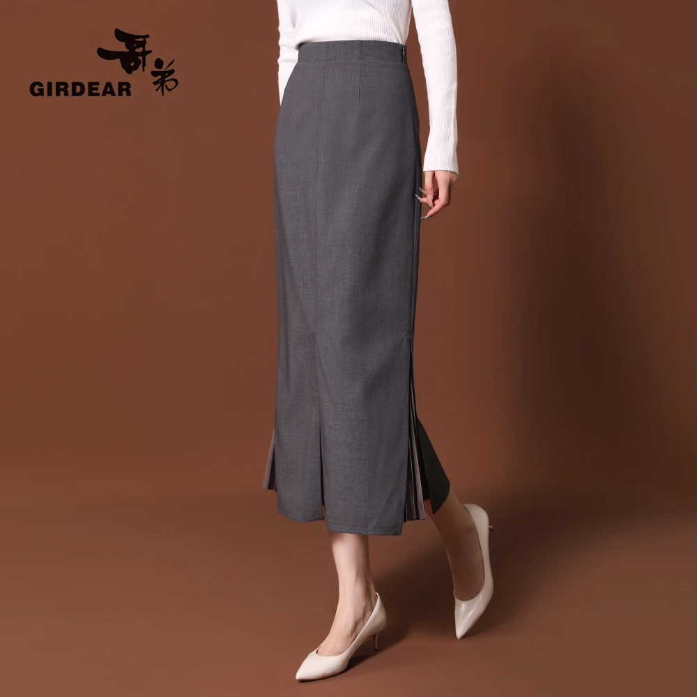 哥弟秋冬新款质感气质高腰开叉百搭显瘦修身半身鱼尾裙 1200232