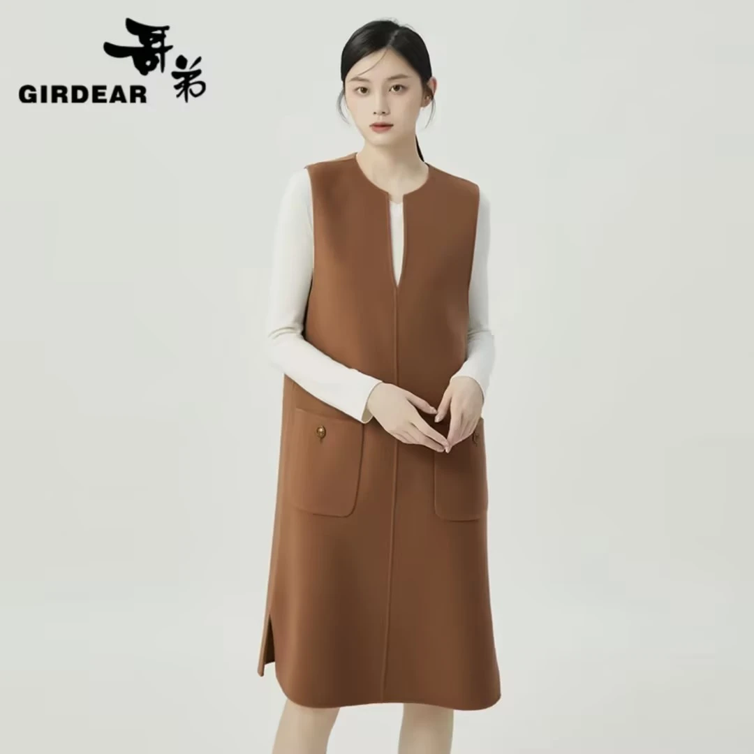 哥弟绵羊毛宽松H版复古双面尼中长款连衣裙女1500501-3010833-001