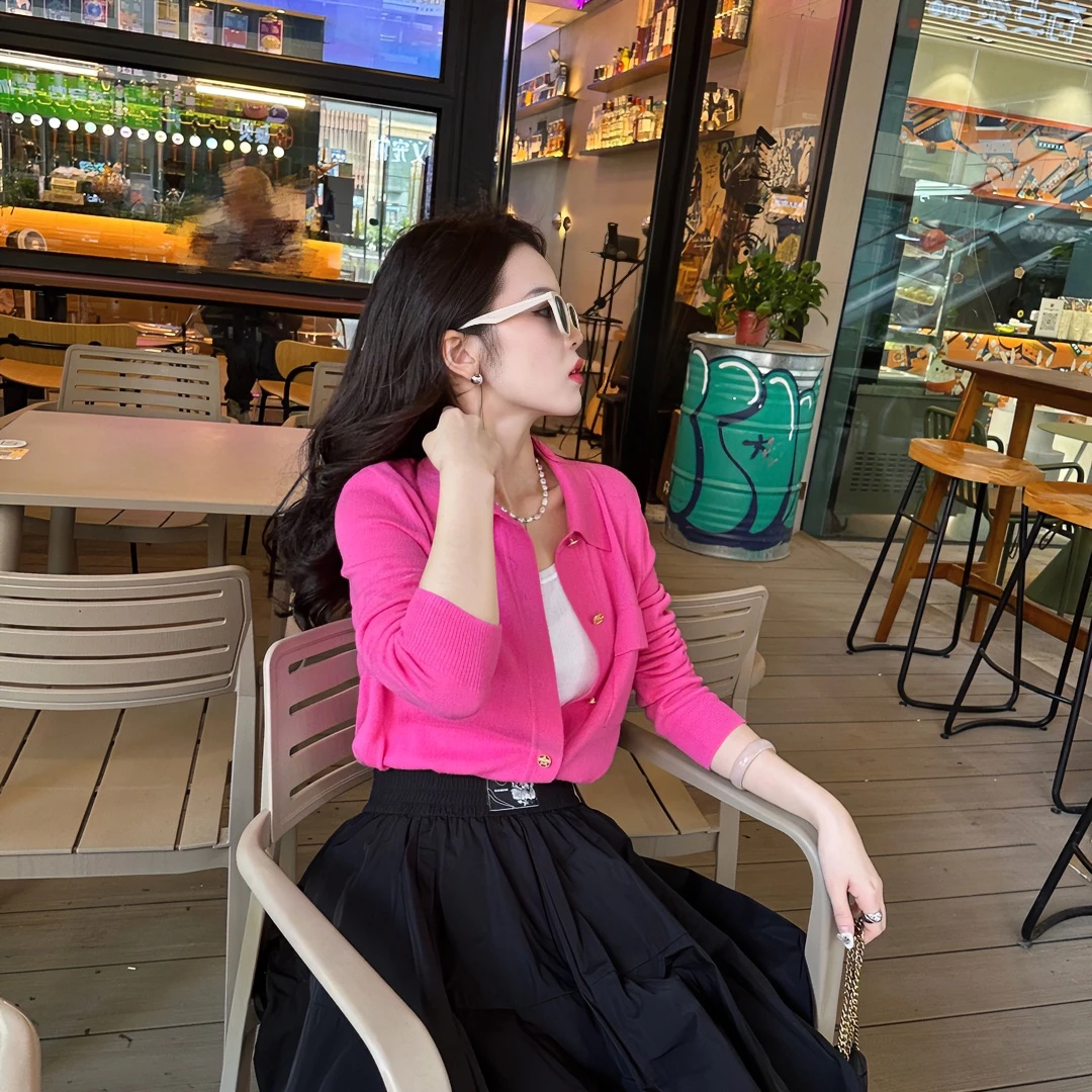 哥弟多巴胺洋气翻领长袖羊绒针织显瘦衬衫女1499186-7T27545-035