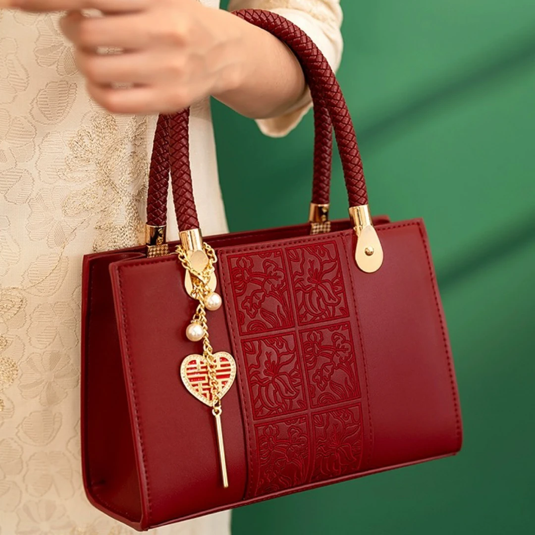 简芙迪红色包包新款轻奢国风刺绣手提包结婚包包新娘红色工厂包包