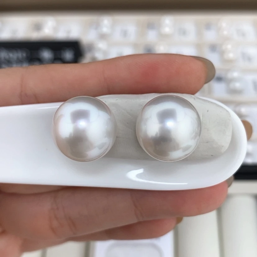【闪购商品】海水珍珠耳饰未镶嵌14-15澳白对珠