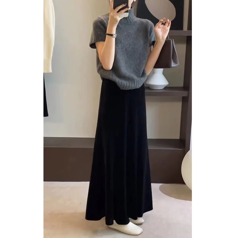 垂感鱼尾丝绒A字长裙子女2024秋季新款高腰显瘦修身包臀半身裙女