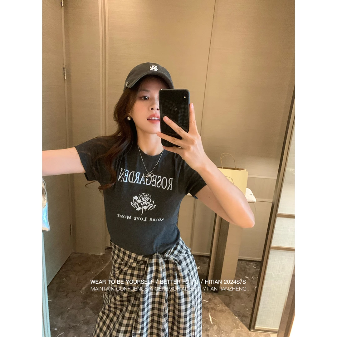 【闭店青苍】恬恬郑 韩系简约绑带格子半身裙女夏高腰a字长裙CE1874