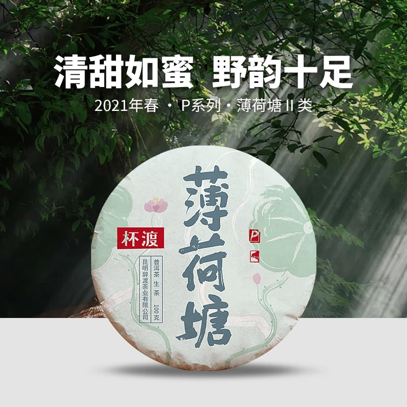 杯渡古茶薄荷塘Ⅱ类 2021年春茶 易武普洱茶古树生茶饼茶 100g/饼