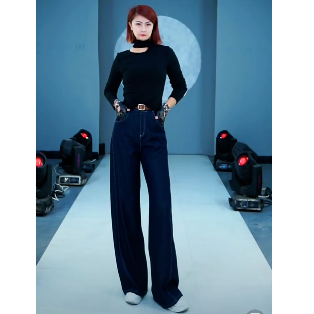 秋冬款牛仔阔腿裤