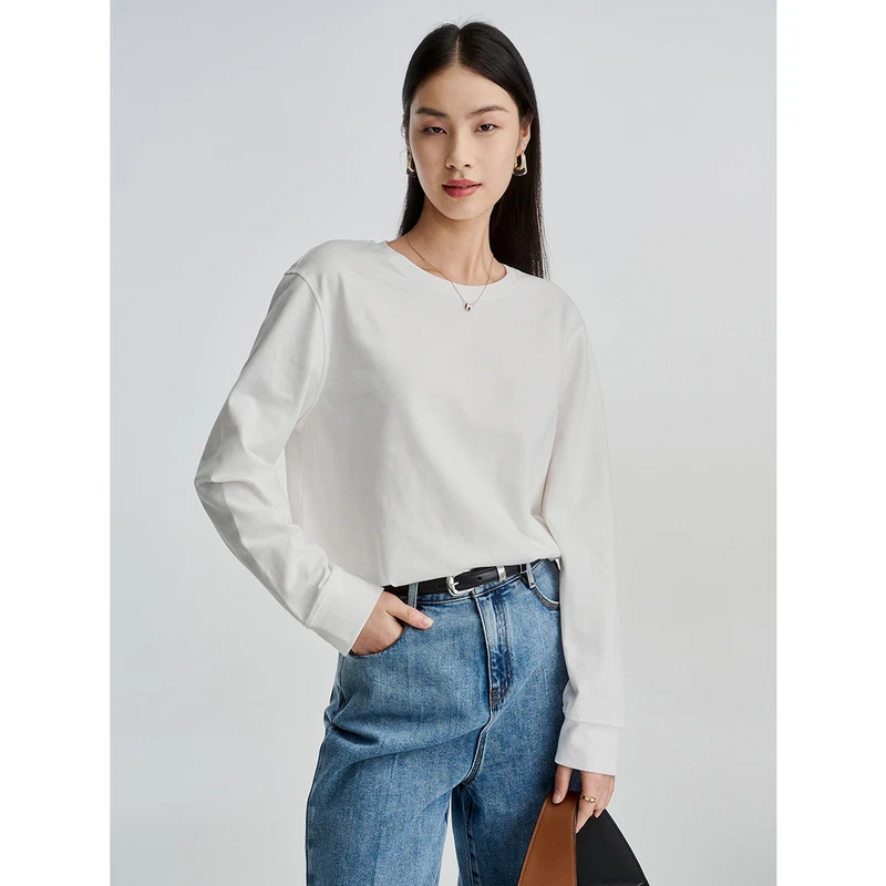 初棉阿娇【桃绒全棉磨毛T恤】oversize男友风卫衣式T恤336601016