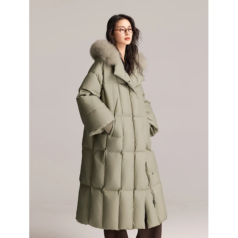 初棉11.22上新【绒绒云雾】狐狸毛领大灯笼袖羽绒服356615020