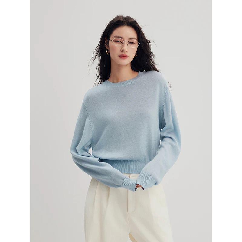 【初棉】DRDB贝壳装饰扣长袖针织衫短款长袖毛衣356635027