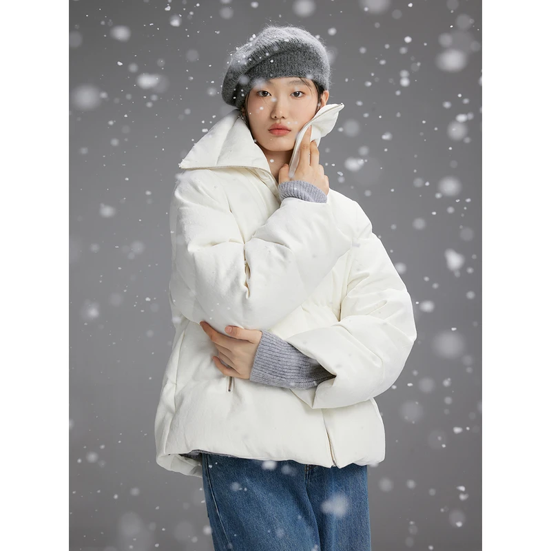 初棉SS大翻领白色轻量羽绒服休闲保暖3471415002