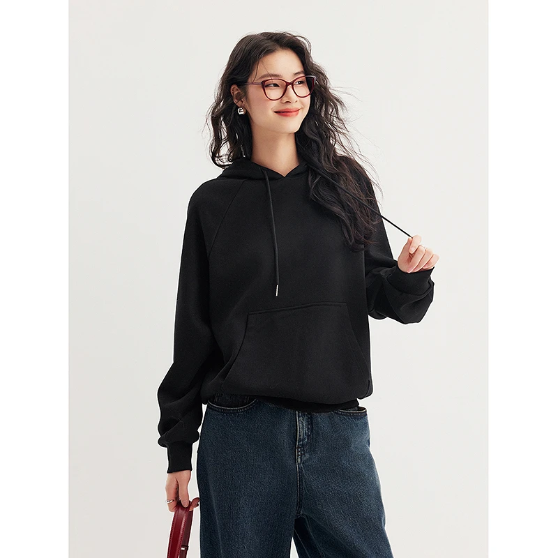 初棉【银狐绒连帽卫衣】厚暖连帽卫衣宽松加绒复古357608001