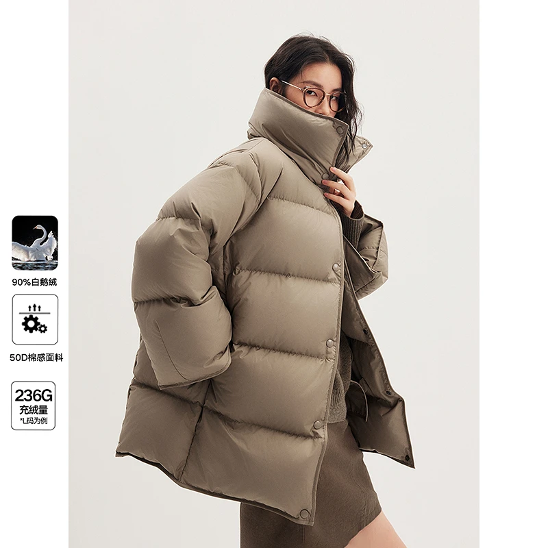 初棉新【中长小极寒】茧型翻领宽袖羽绒服时尚加厚保暖冬356615006