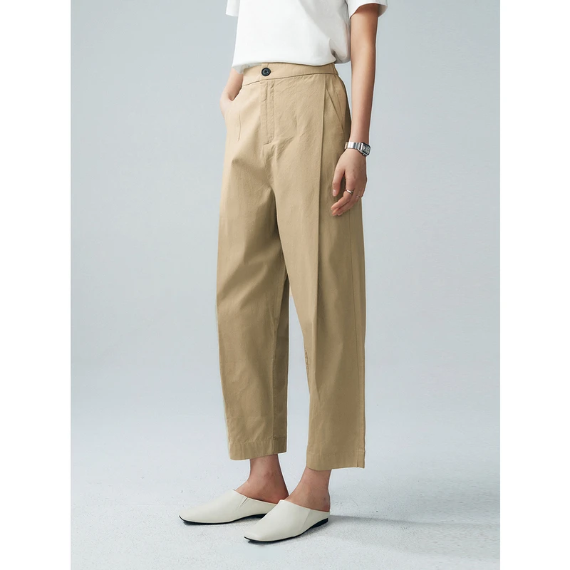 初棉盐缩奶奶裤女 藏肉显瘦夏季宽松直筒九分休闲裤342618022