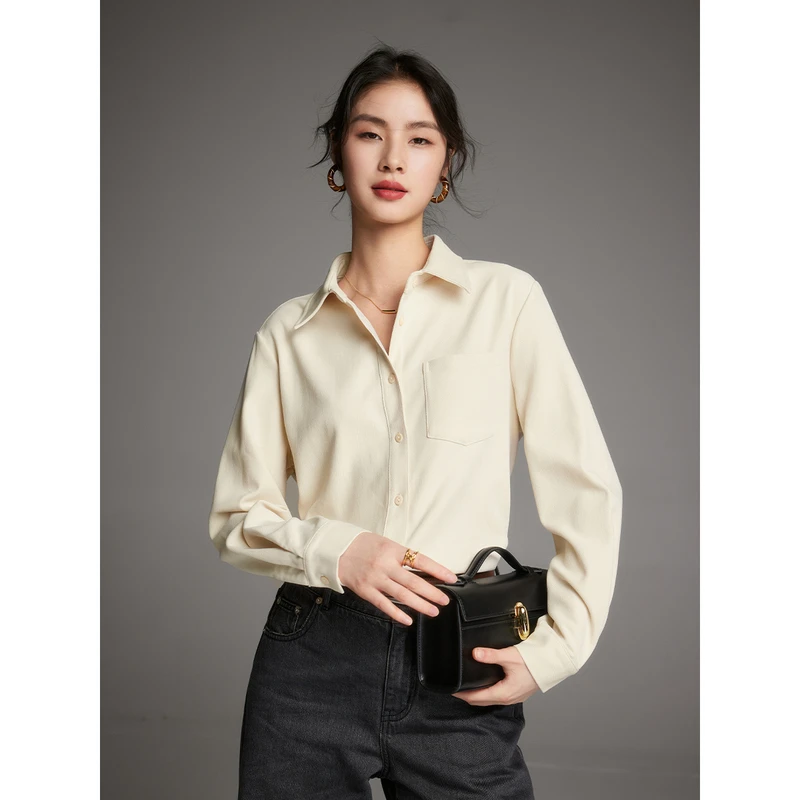 初棉【秋冬天鹅绒】设计感胸口单袋衬衫休闲百搭衬衫346604037