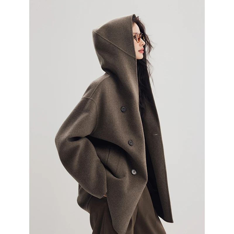【初棉】TB松弛感兜帽双排扣一手长毛呢外套356666001