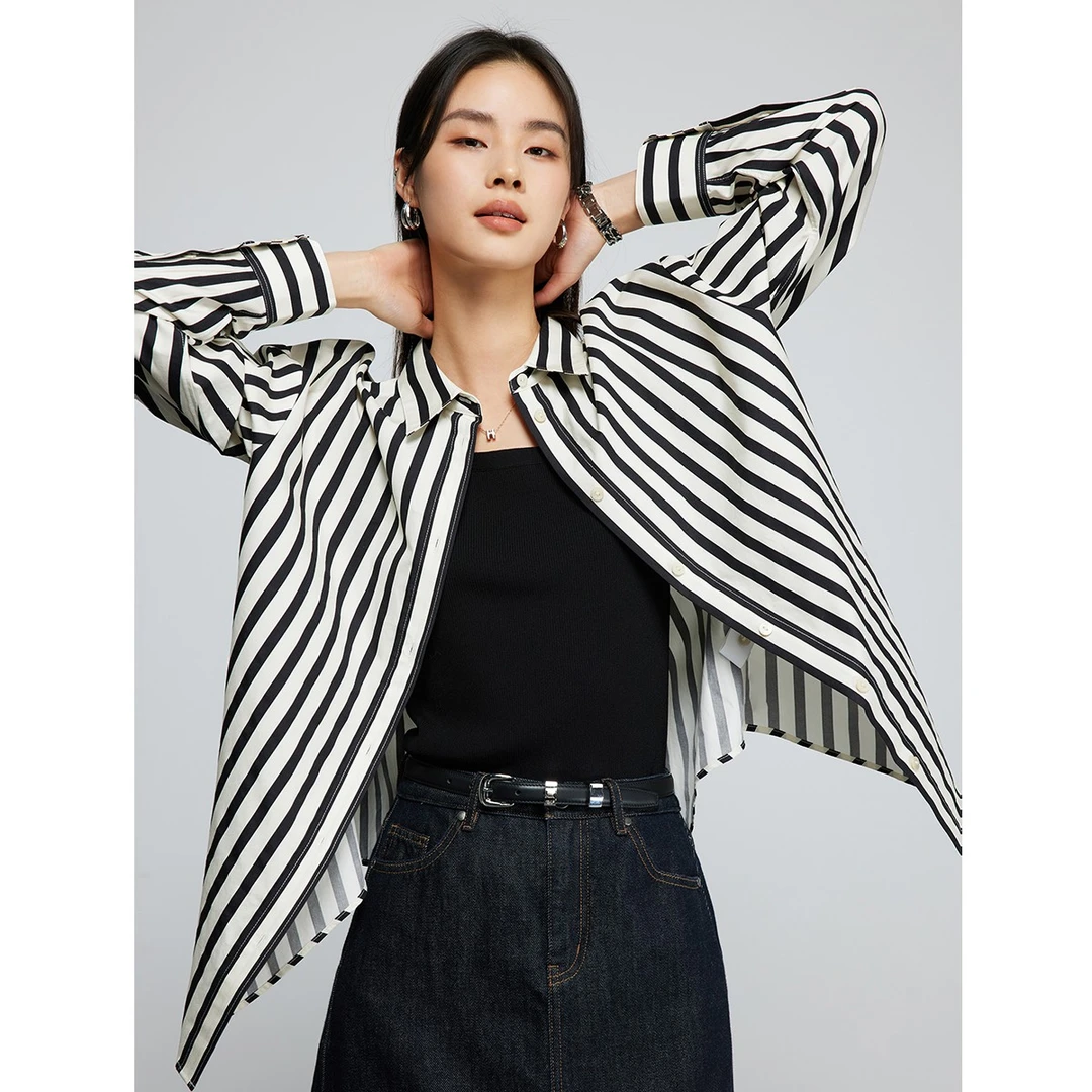 初棉【DRDB】法式竖条纹防晒衬衫宽松显瘦纯棉设计感廓形342604026