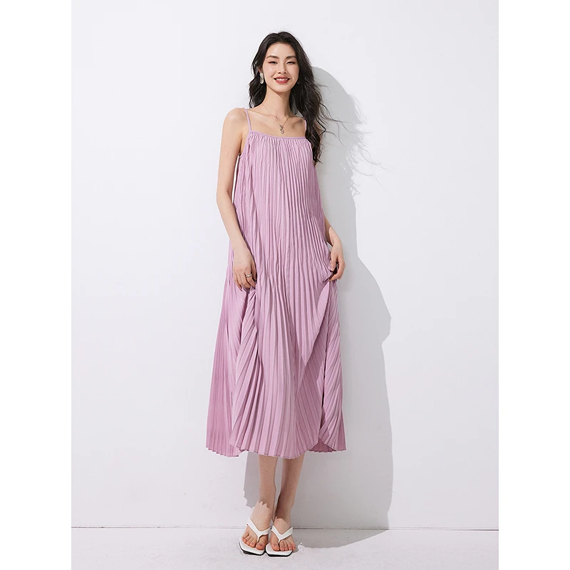 初棉DRDB【夏日调色盘】垂坠吊带层次感褶裥宽松连衣裙353616023