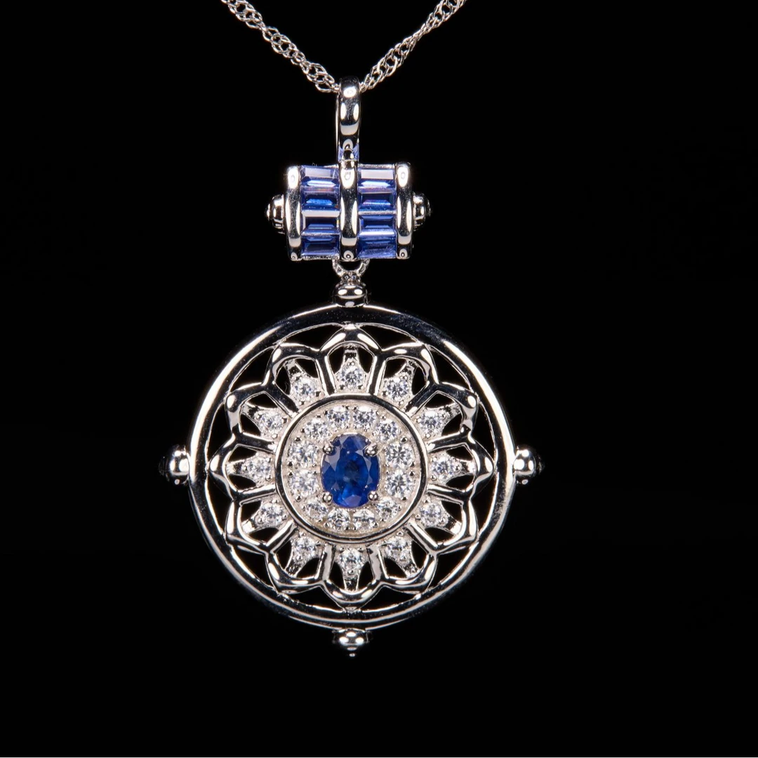 珠宝925银天然蓝宝石吊坠