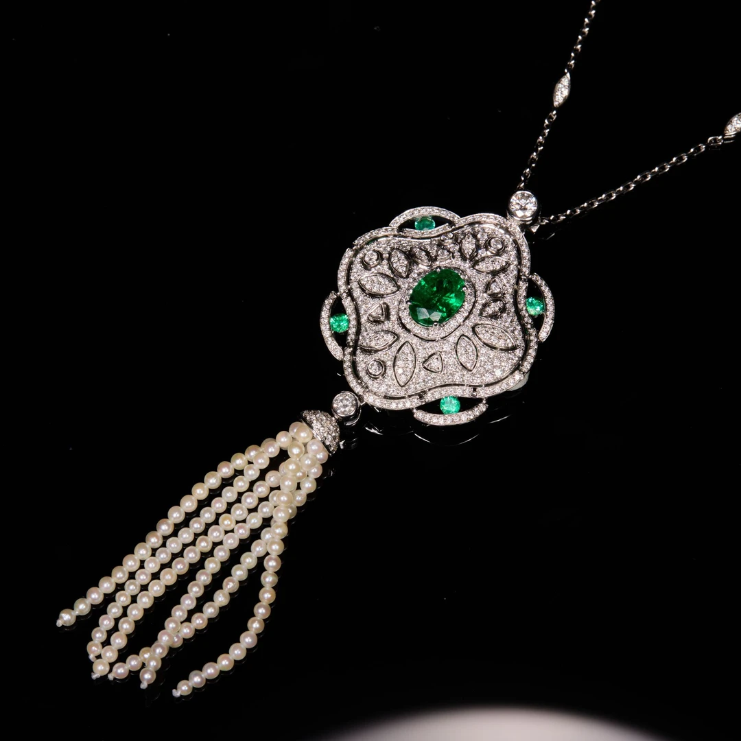 如苑珠宝18K金天然祖母绿吊坠胸针两用中式款 VVG 微油GUILD证书