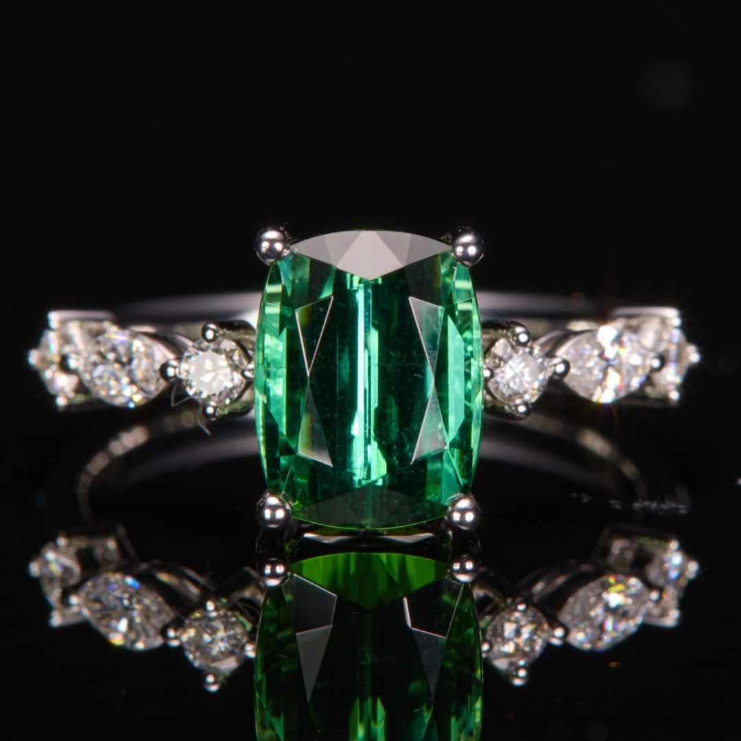 如苑珠宝18K金碧玺戒指2.49ct无烧LAGOON色湖水绿