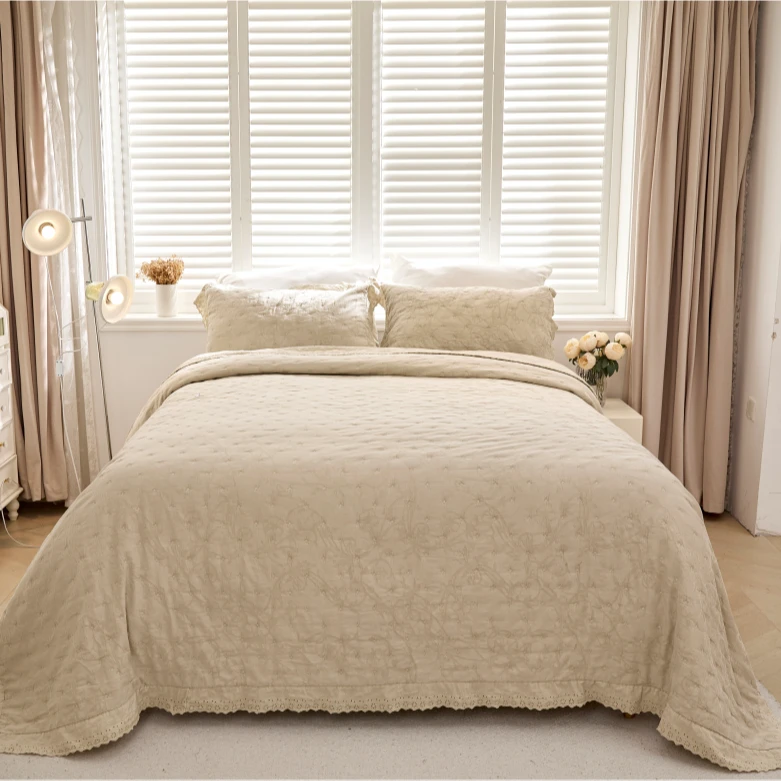 中贽工厂连理枝床盖三件套全砂洗棉双面提花软糯柔软床盖四季通用