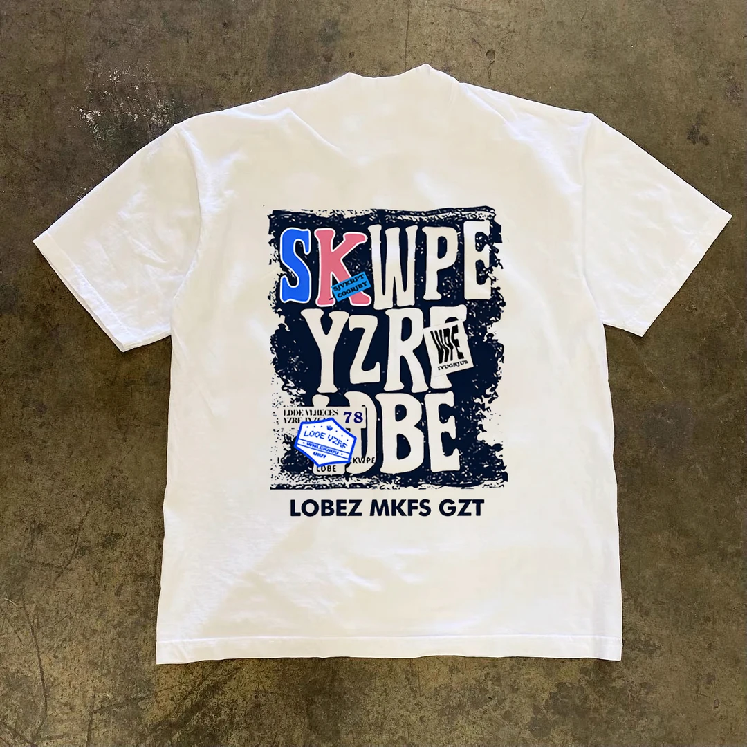 美式复古油画印花T恤痞帅潮流炸街圆领宽松休闲230G重磅纯棉短袖