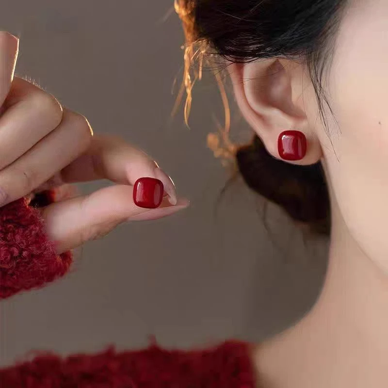 925银耳饰 新款安可拉红色925银针轻奢高级感本命年耳钉耳环