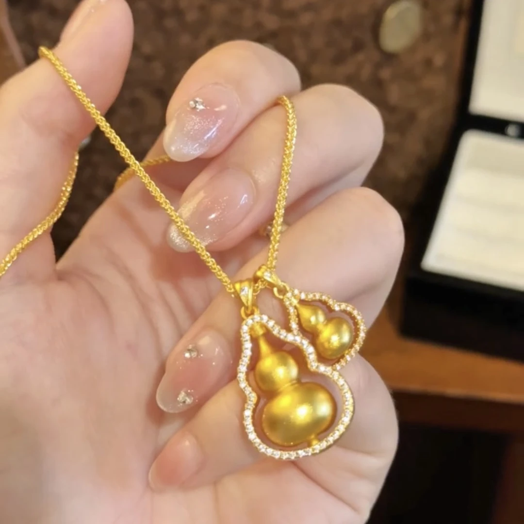 铜合金项链 古风国潮范新中式葫芦锁骨链小众旋转项链女精致吊坠