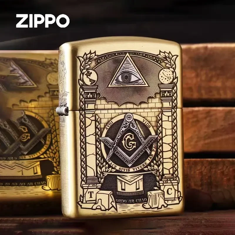 ZIPPO打火机共济会蚀刻贴章个性男士防风煤油官方正品原装DYJ1