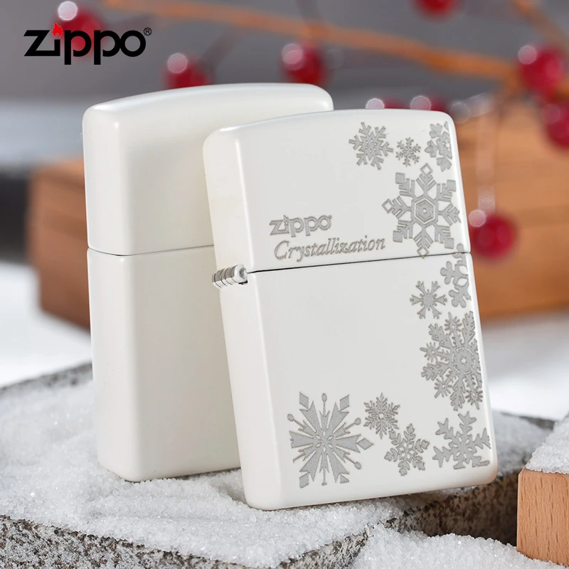 ZIPPO打火机落雪白哑漆个性专属定制礼物时尚官方正品原装防风TC
