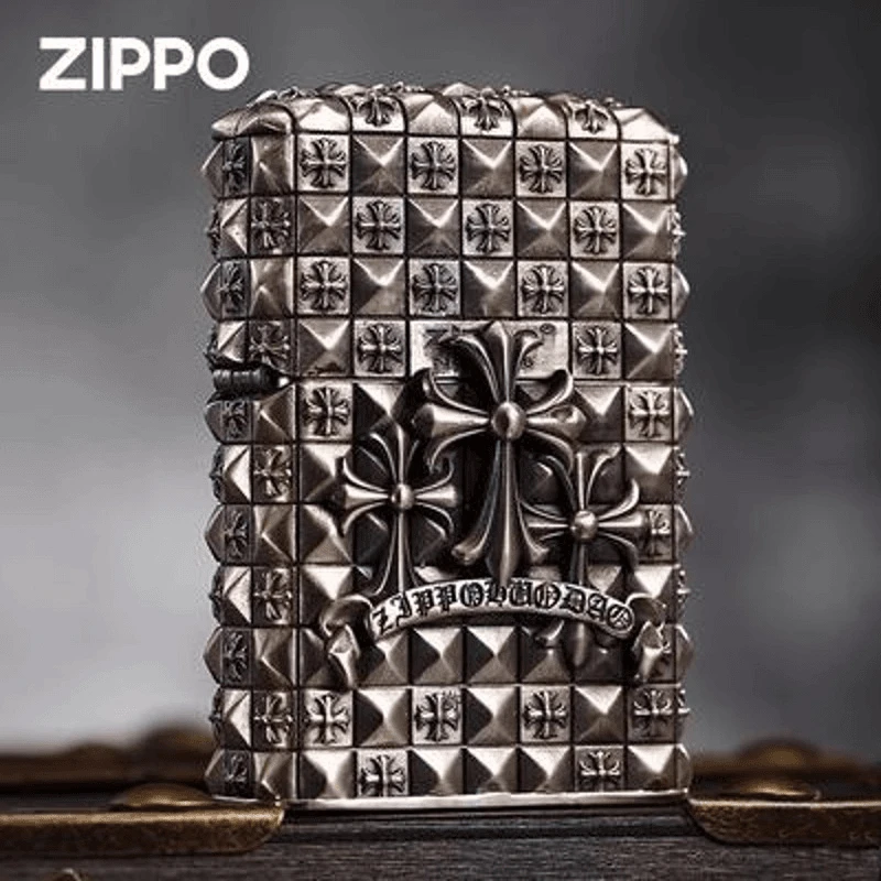 zippo打火机克罗心十字花煤油古银仿古送礼物重甲机防风原装DYJ1