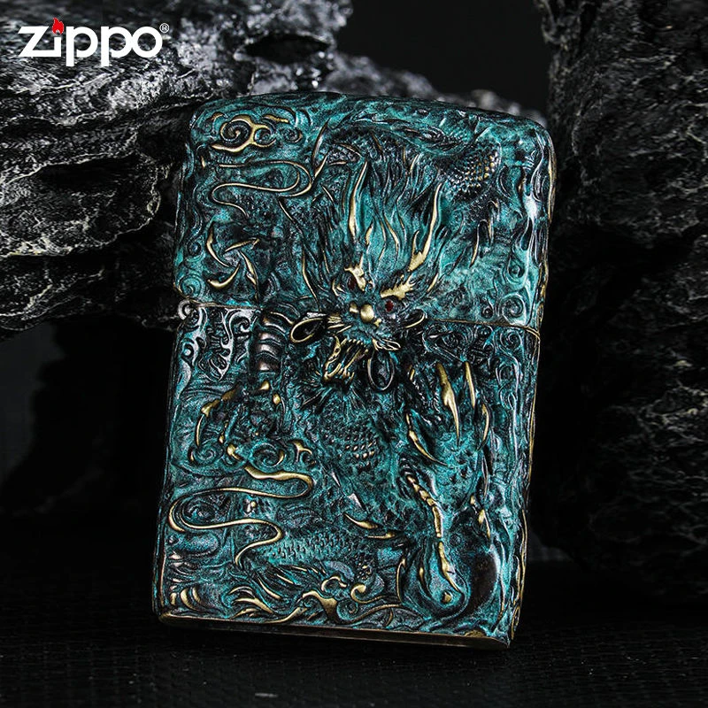 Zippo打火机烧色龙凤双老式复古重甲机正品原装防风送老公礼物DY