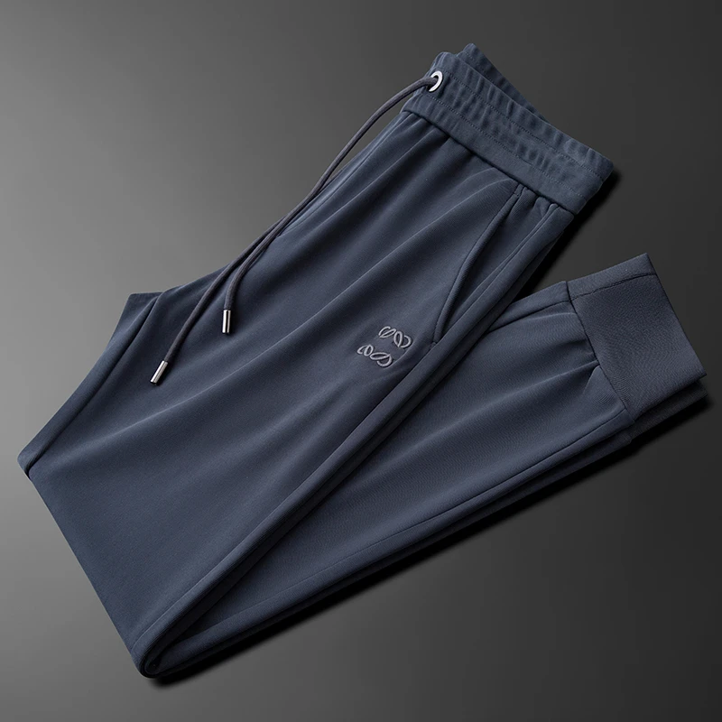 2023秋季薄款新疆棉蓝色运动卫裤男士修身高端刺绣束脚百搭休闲裤